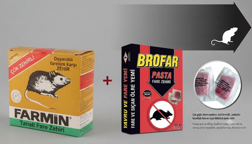 Profesyonel Kemirgen Mücadele Seti (Farmin Taneli Fare Zehiri & Brofar Pasta Fare ve Sıçan Zehiri)